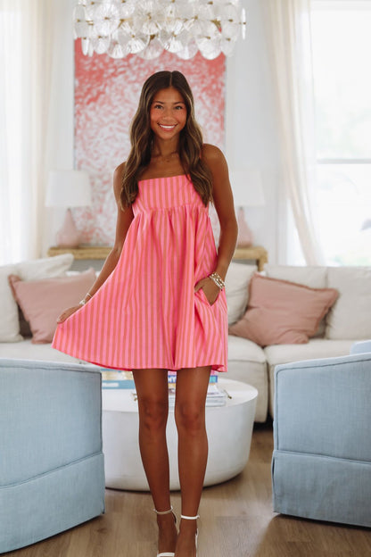 Walk By the Ocean Mini Dress - Pink and Orange