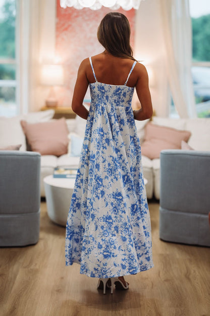 Joyful Journey Maxi Dress - White and Blue