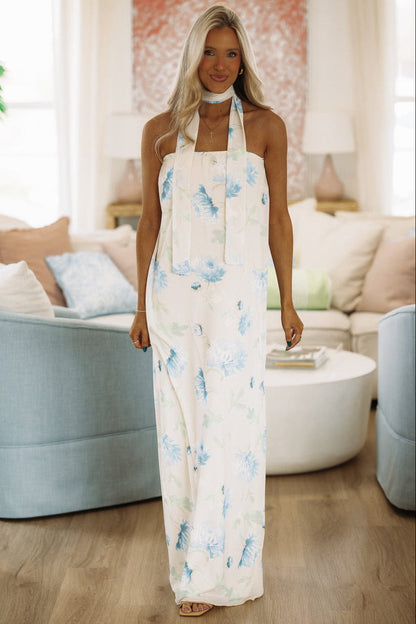 Alexia Floral Maxi Dress - Ivory, Blue And Green