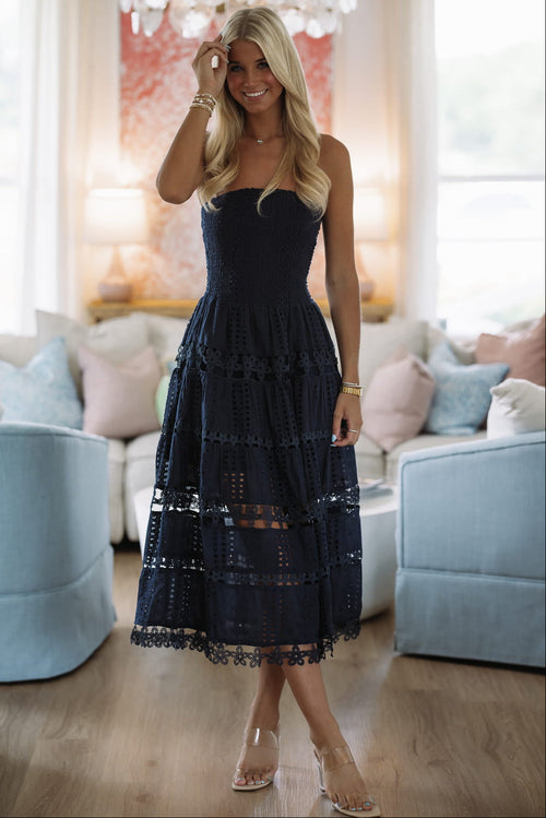 May I Have Your Attention Please Midi Dress - Navy