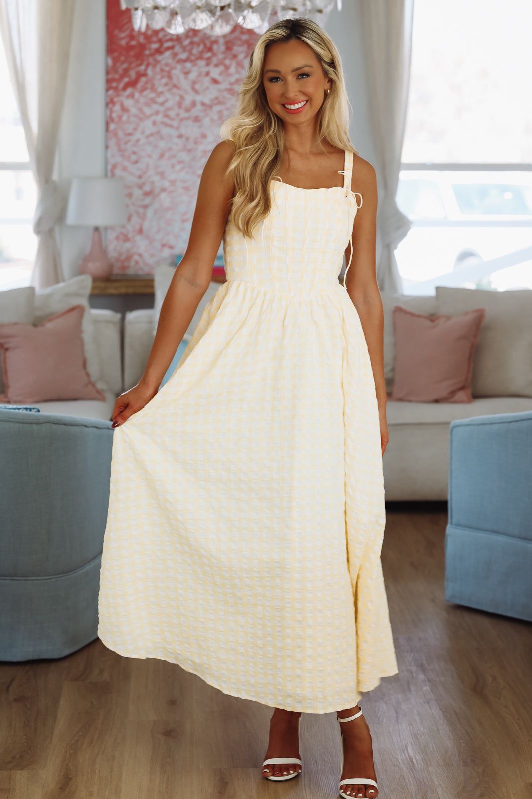 Fresh Lemonade Maxi Dress By Line and Dot - White and Yellow