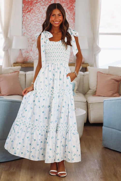 Popularity Piece Floral Maxi Dress - Blue and Ivory