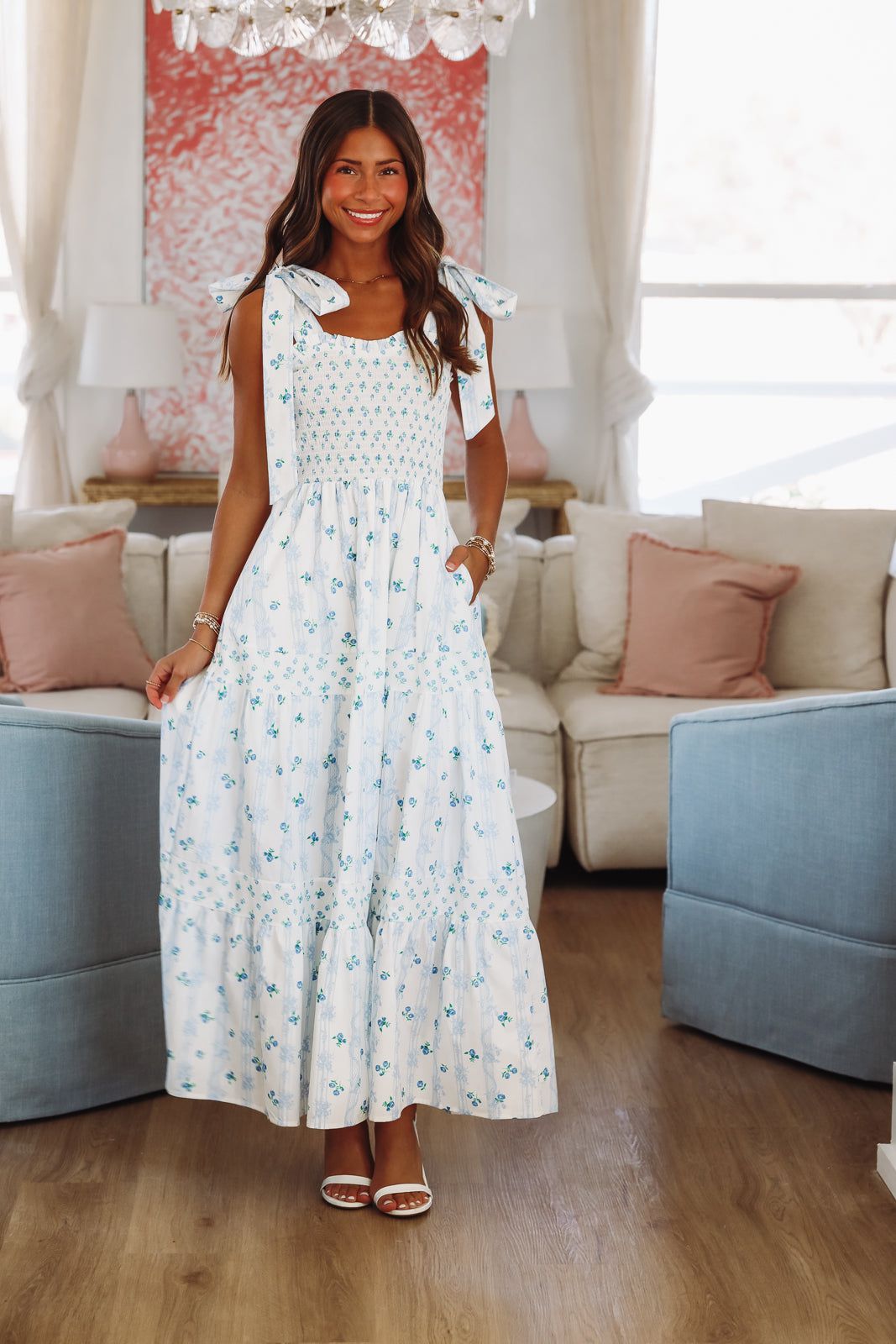 Popularity Piece Floral Maxi Dress - Blue and Ivory