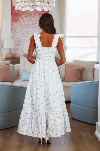 Popularity Piece Floral Maxi Dress - Blue and Ivory