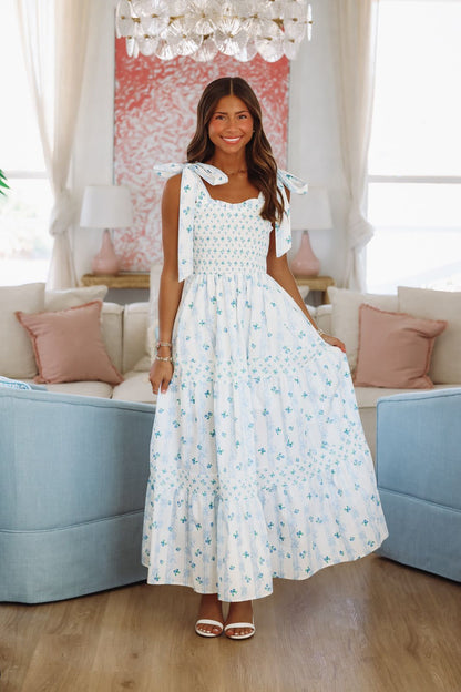 Popularity Piece Floral Maxi Dress - Blue and Ivory