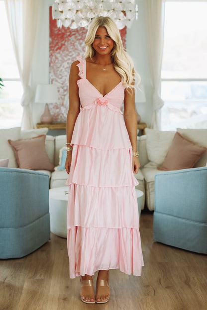 Rosette Maxi Dress - Pink