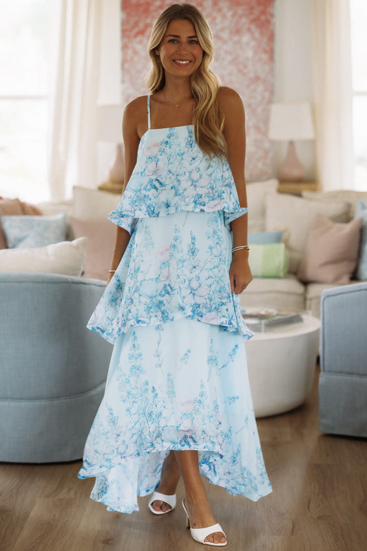 Delicate Blooms Maxi Dress - Blue