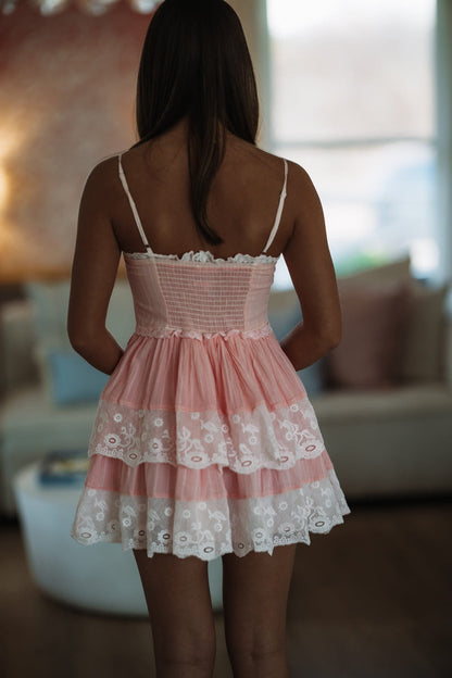 Lovely Impressions Mini Dress - Pink and White