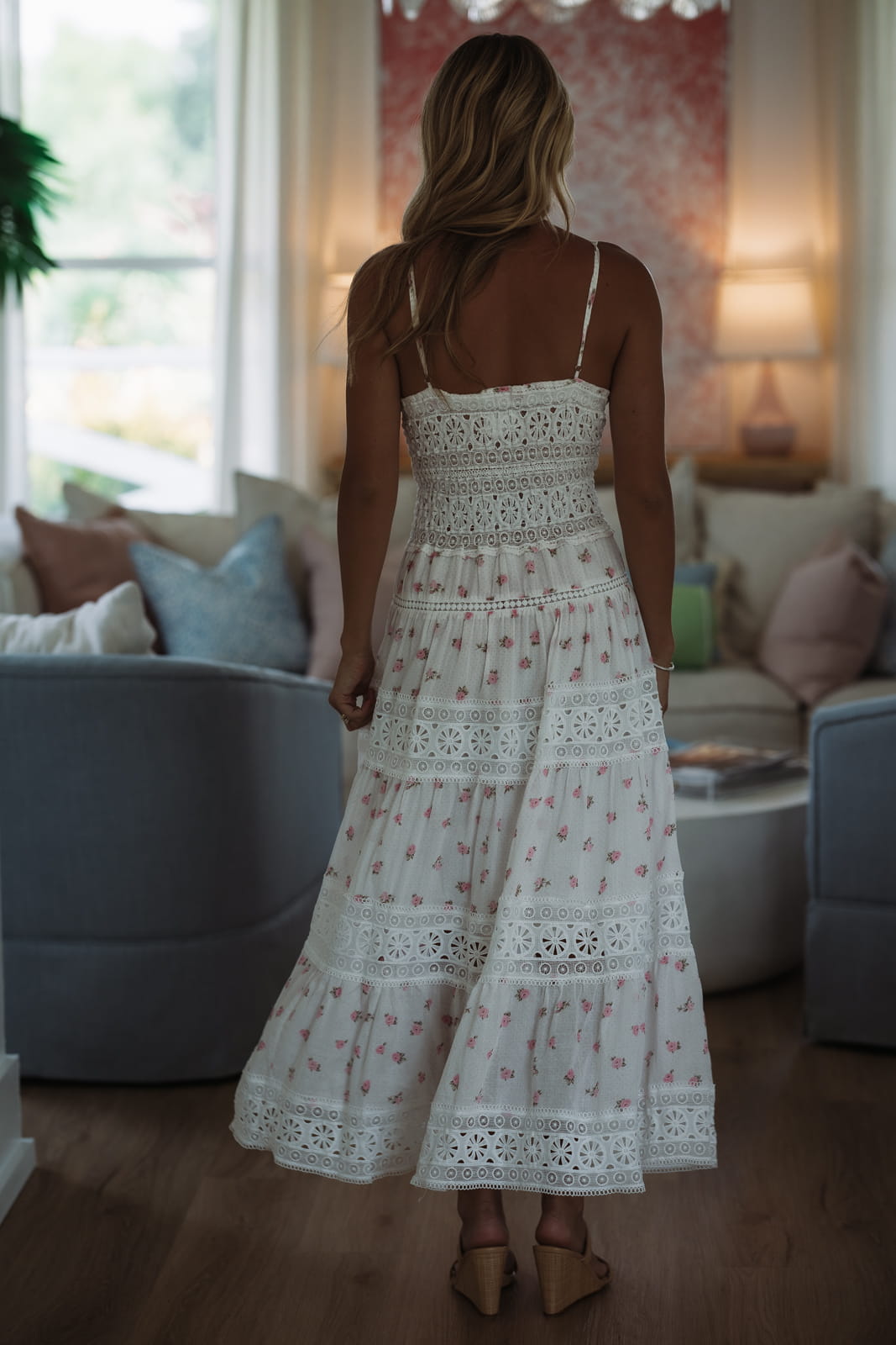 Romance Edit Floral Midi Dress - Pink and White