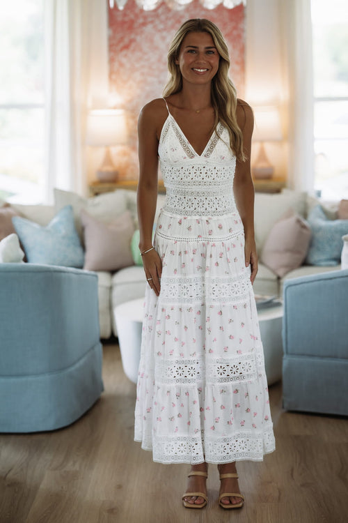 Romance Edit Floral Midi Dress - Pink and White