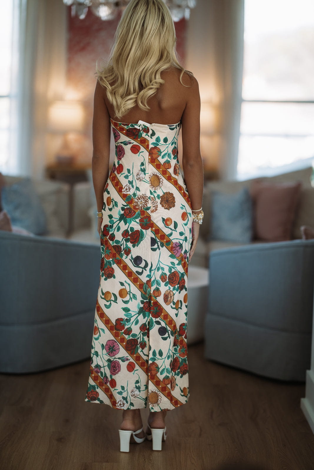 On The Tuscan Coast Maxi Dress - Light Beige, Red, Orange and Green