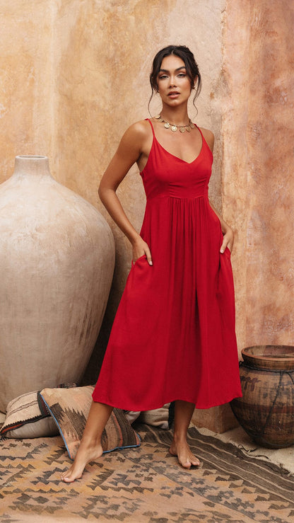 Soller Mio Midi Dress - Solid Ruby