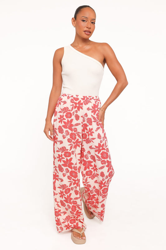 Lira Tie Waist Pant - Red Floral