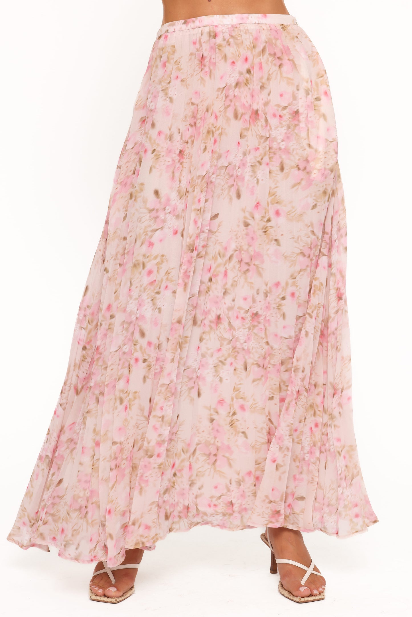Mena Pleated Maxi Skirt - Blurred Pink Floral