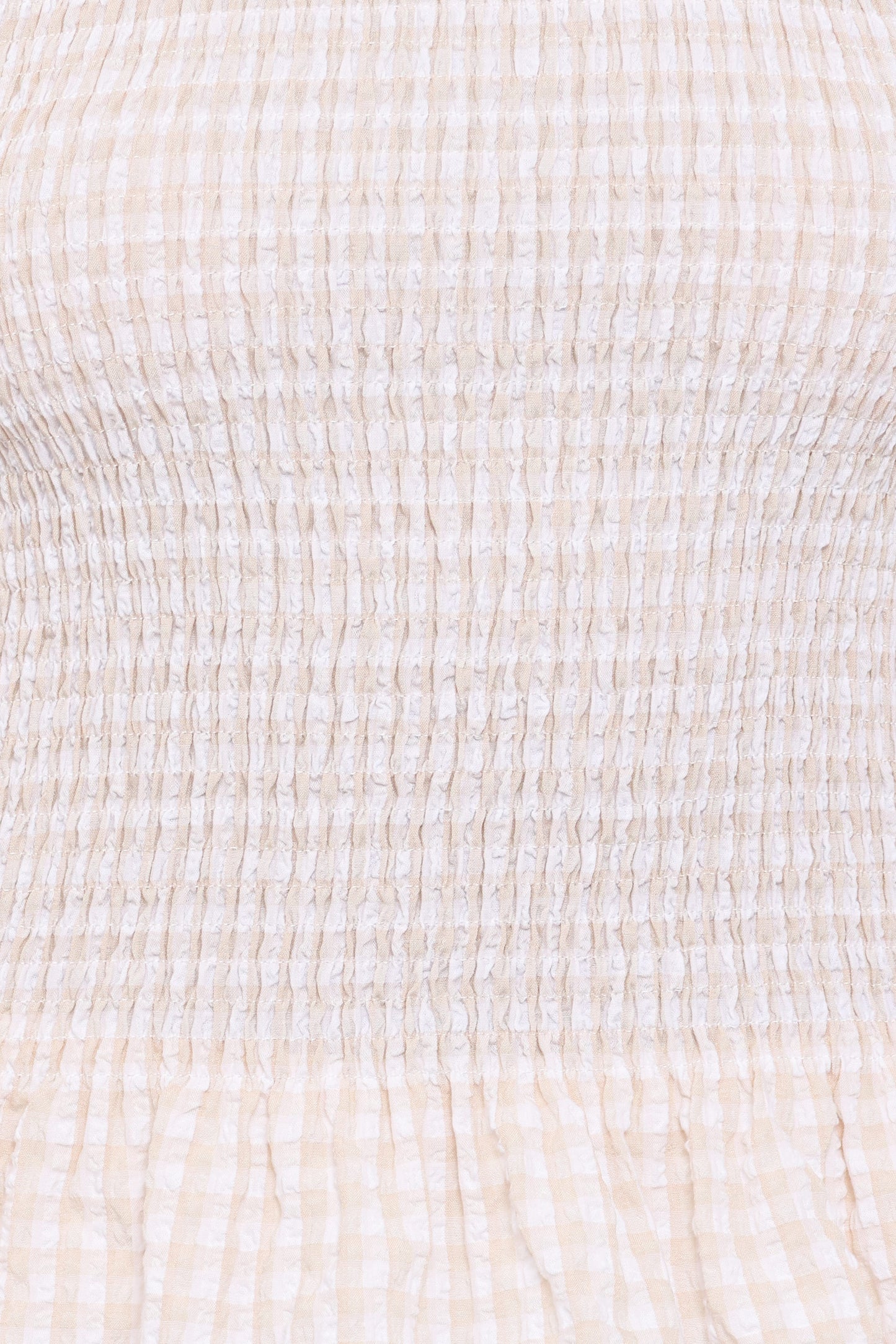 Callista Shirred Waist Top - Beige Gingham