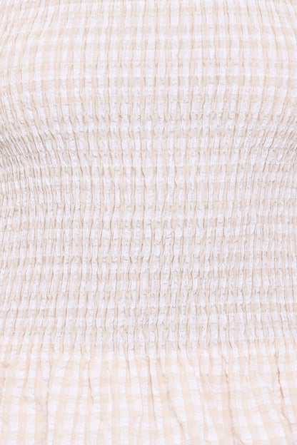 Callista Shirred Waist Top - Beige Gingham