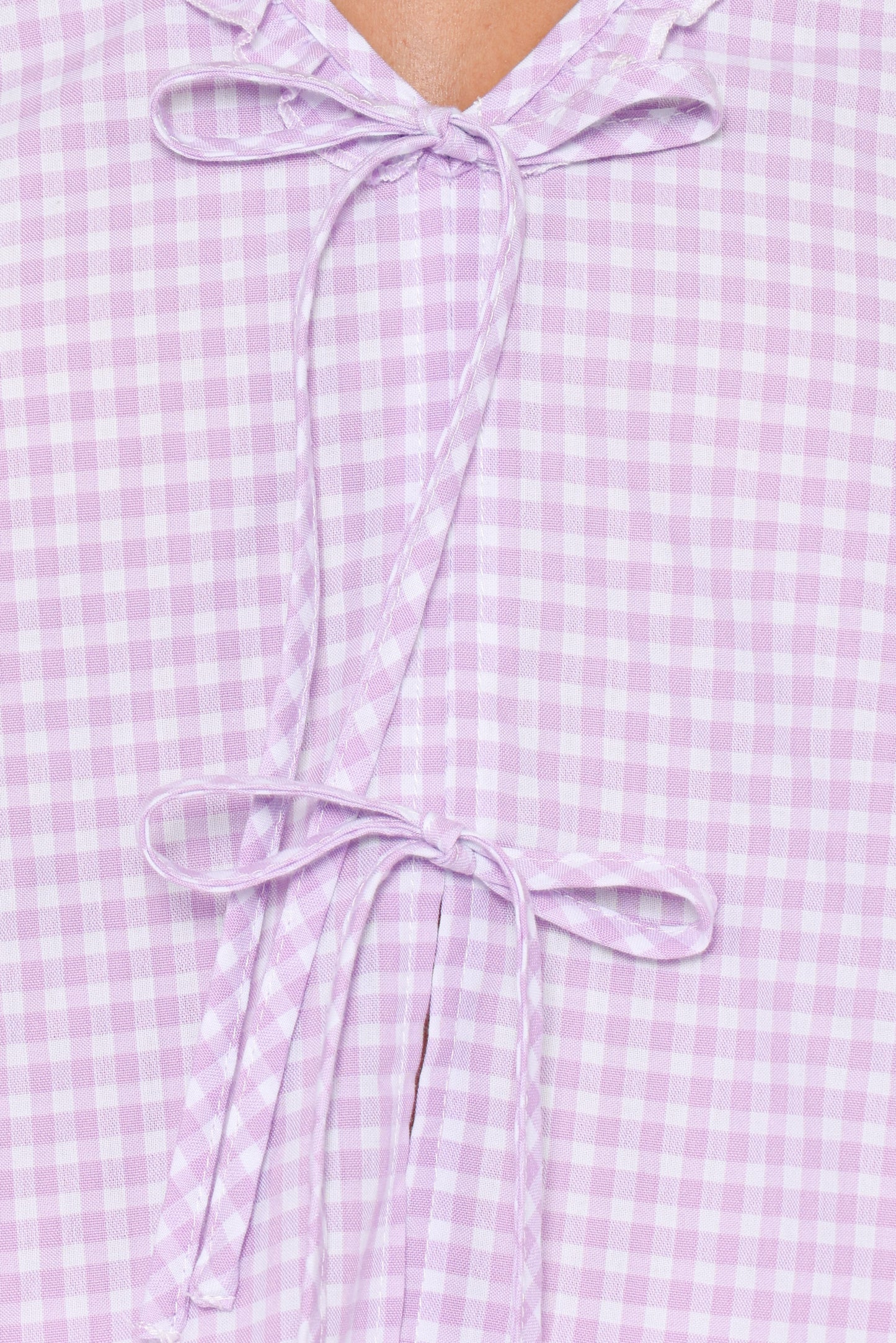 Fainche Front Tie Top - Lilac Gingham