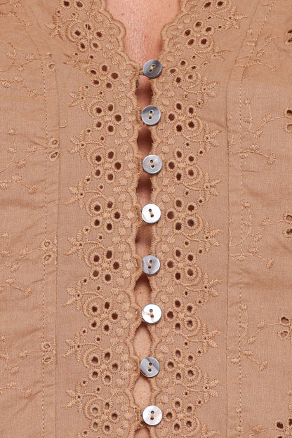 Lorraine Eyelet Top - Brown
