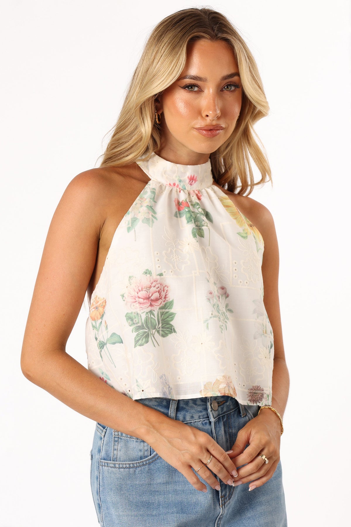 Willa Halterneck Top - White Floral