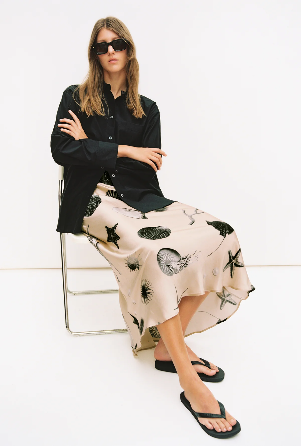 Silk Laundry Long Bias Cut Skirt - Seashells