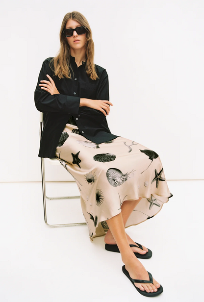 Silk Laundry Long Bias Cut Skirt - Seashells