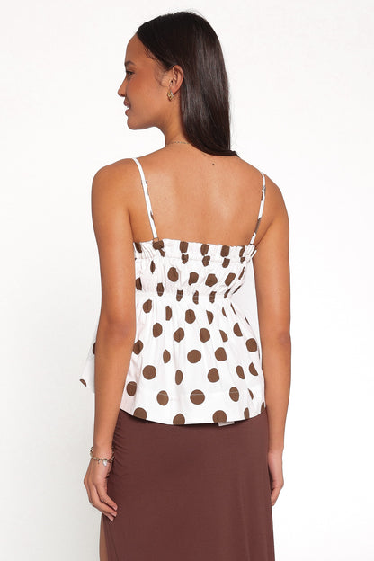Yvaine Babydoll Top - Brown Polka Dot