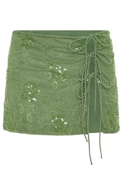 Goddess You Sequin Mini Skirt Sage
