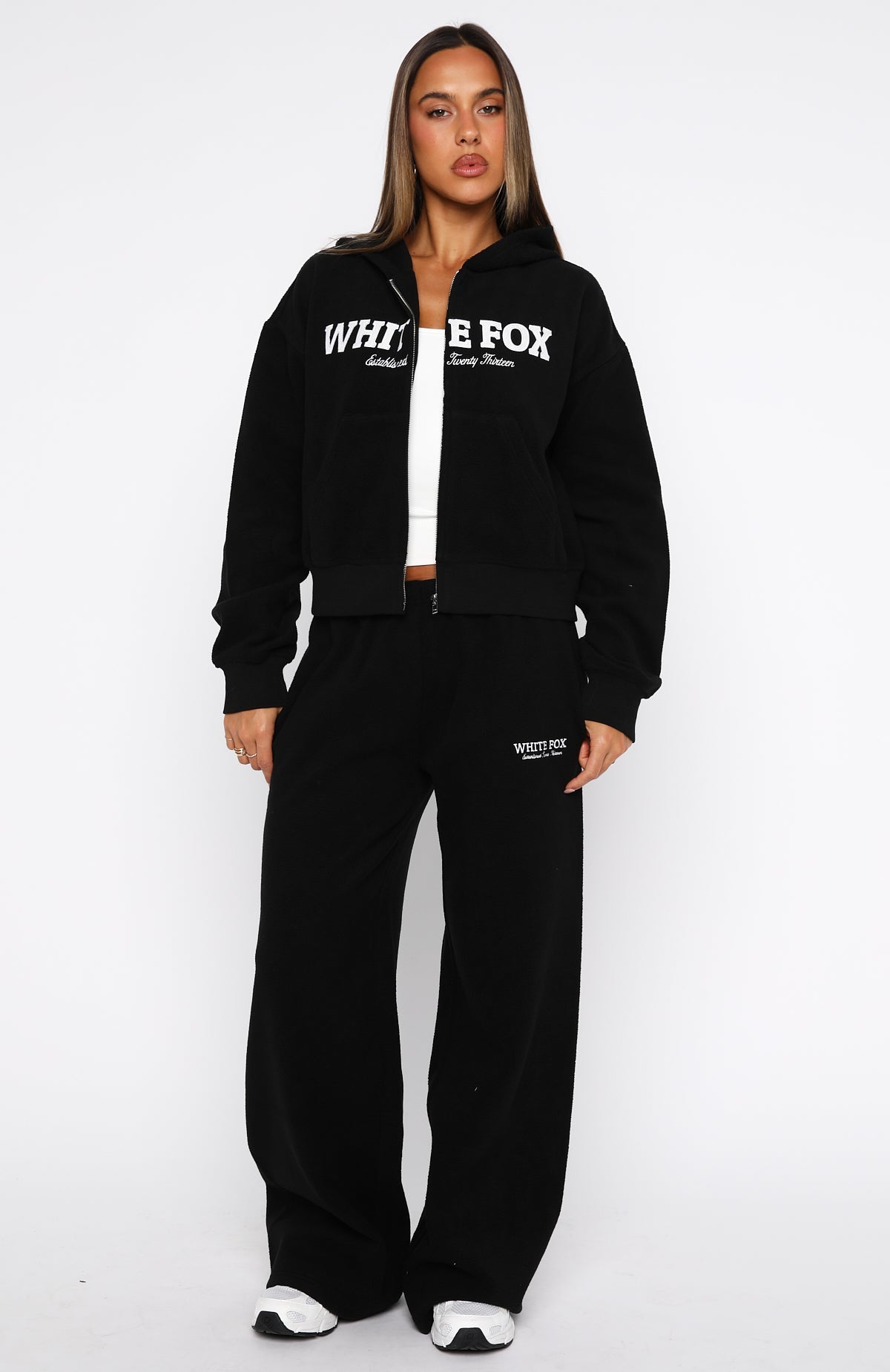 Just For Now Fleece Wide Leg Sweatpants Black