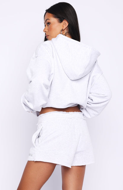 On My Own Terms Boxy Zip Front Hoodie Grey Marle