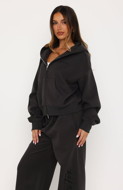 Studio 17 Willa Boxy Zip Front Hoodie Charcoal
