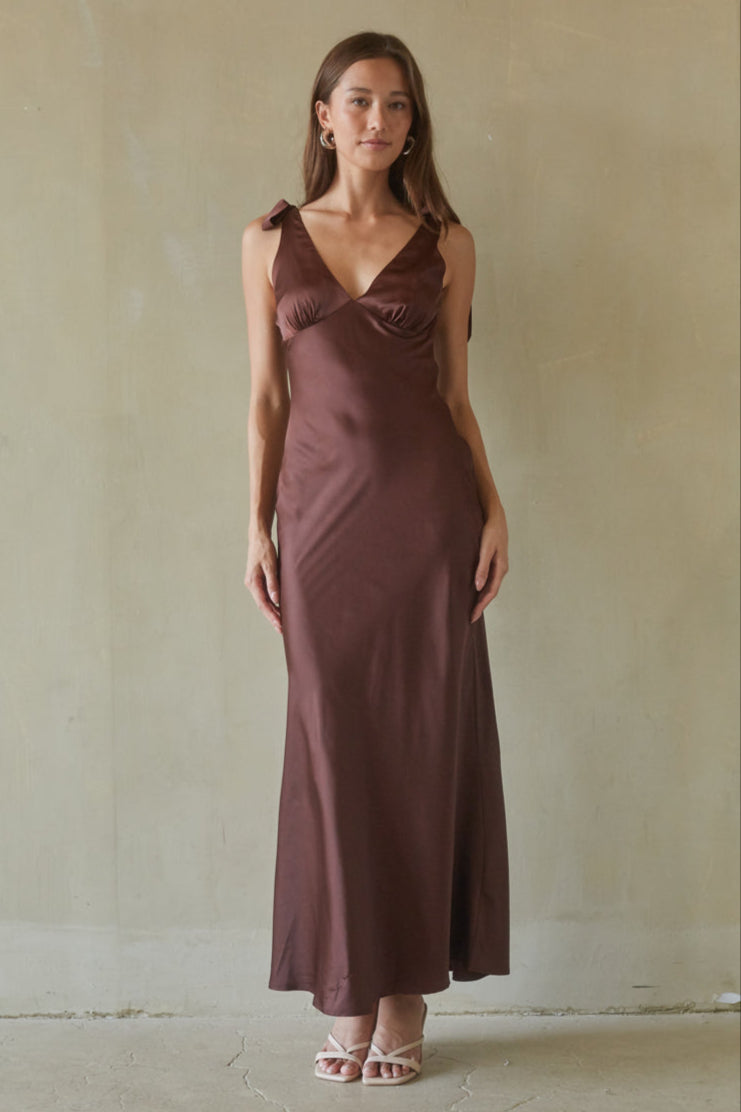 Xandra Tie Satin Maxi Dress